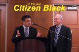 Lemoore's newest Citizen of the Year, Bill Black, shares a moment with California State Treasurer John Chiang at Friday night's annual chamber dinner.